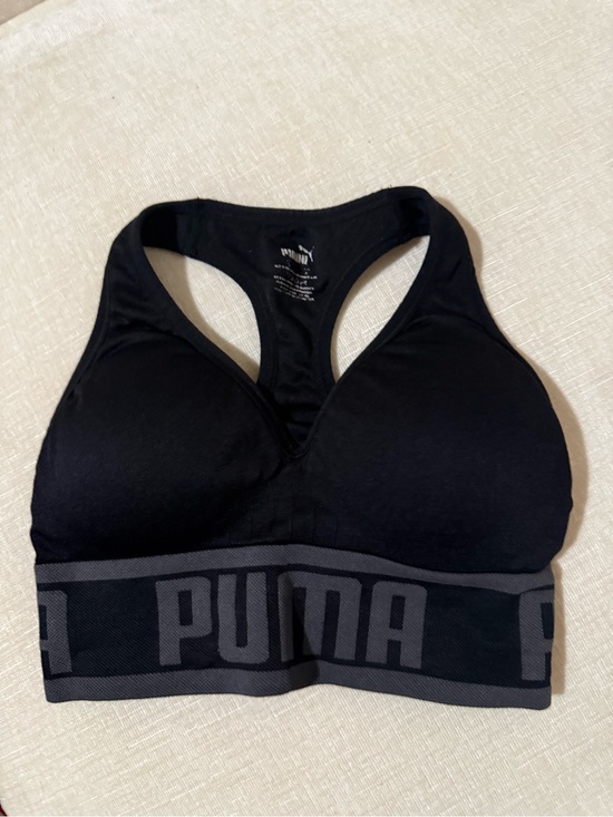 Puma Other - PUMA Black Racerback Supportive Sports Bra with Grey Logo Band